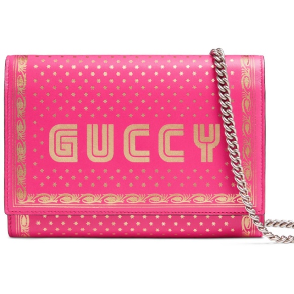 New Authentic Gucci Guccy Logo Moon & Stars Leather Wallet Chain Small P… - Picture 1 of 15
